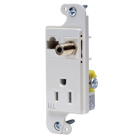 Hubbell Wiring Device-Kellems JLOAD 15A MEDIA OUTLET TR, WHITE RJ650WTR
